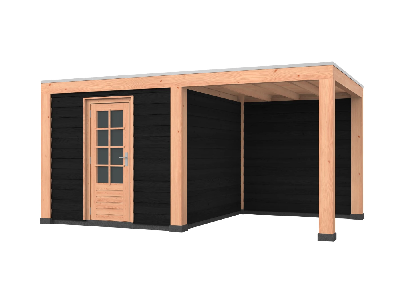 Douglas overkapping, 500 x 300, met zwarte schuur en achterwand, Westwood Modern - Afbeelding 1